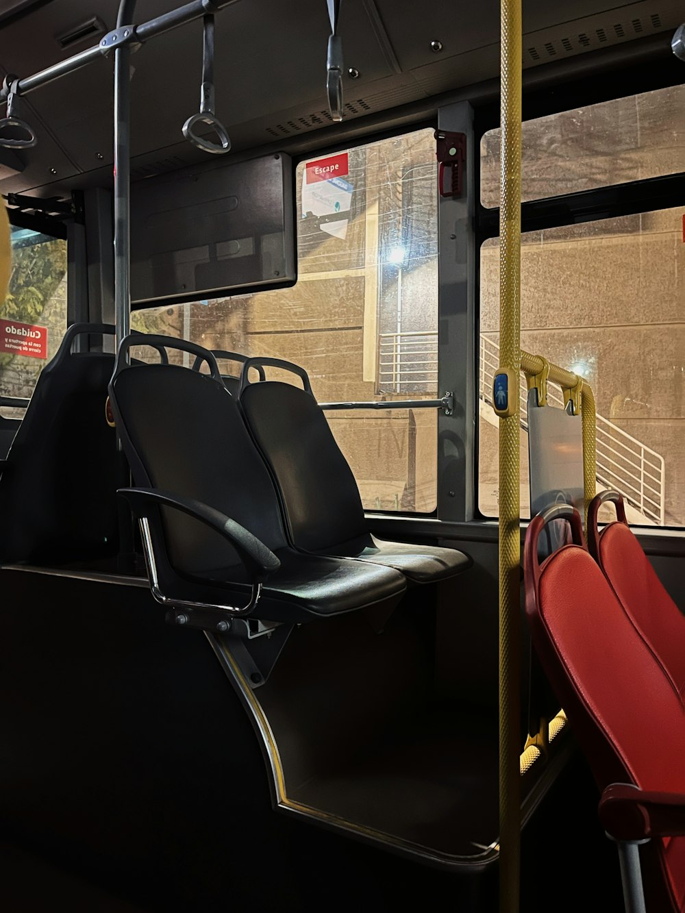 a view of the inside of a public transit bus