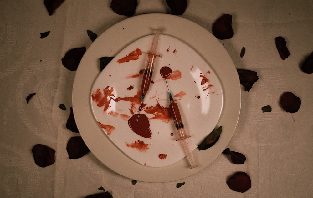 a plate that has some blood on it