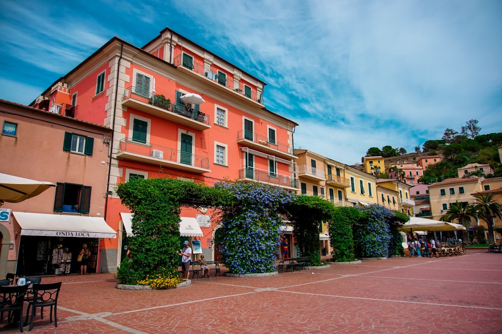 a row of buildings on a city street