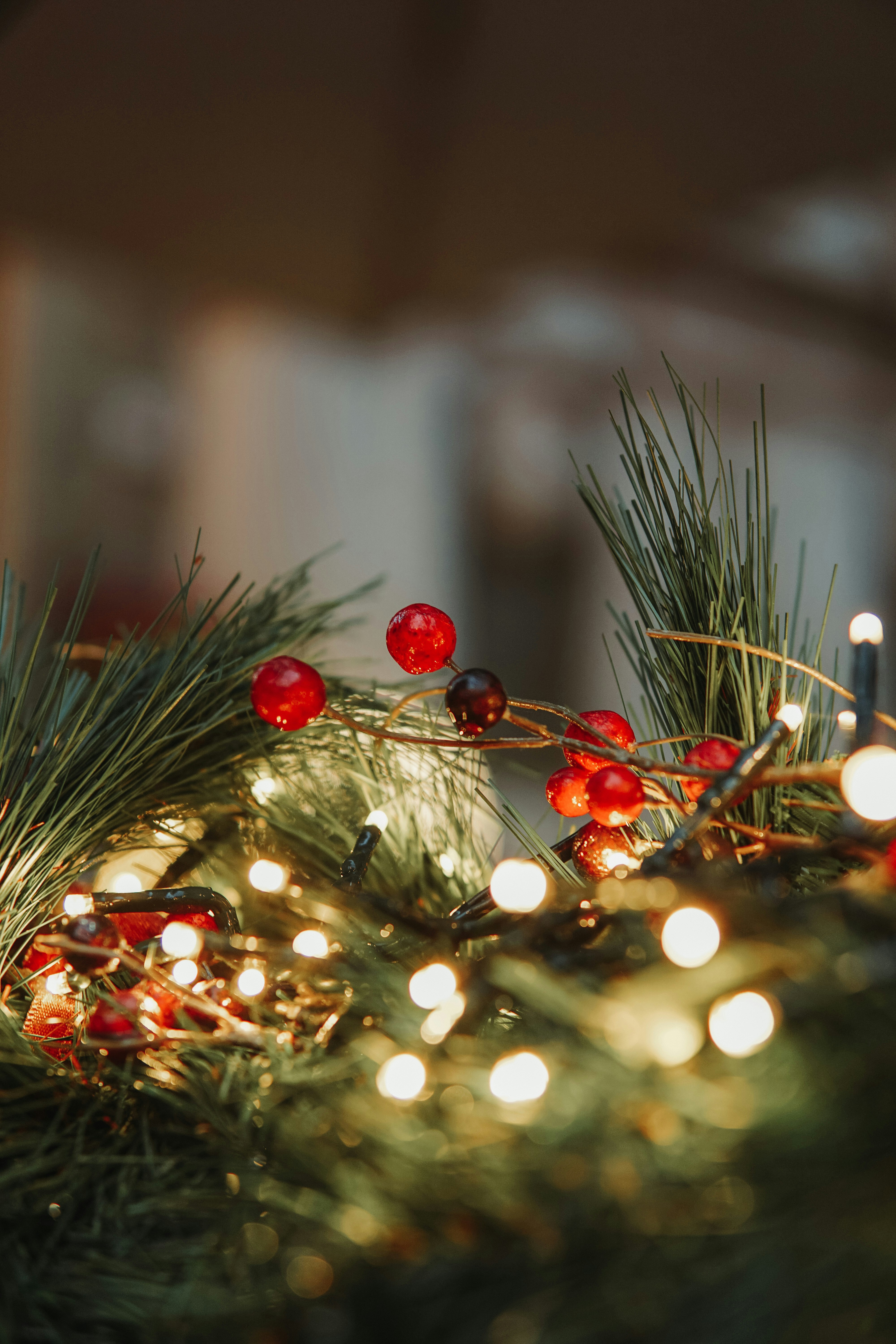 a close up of a christmas tree with lights