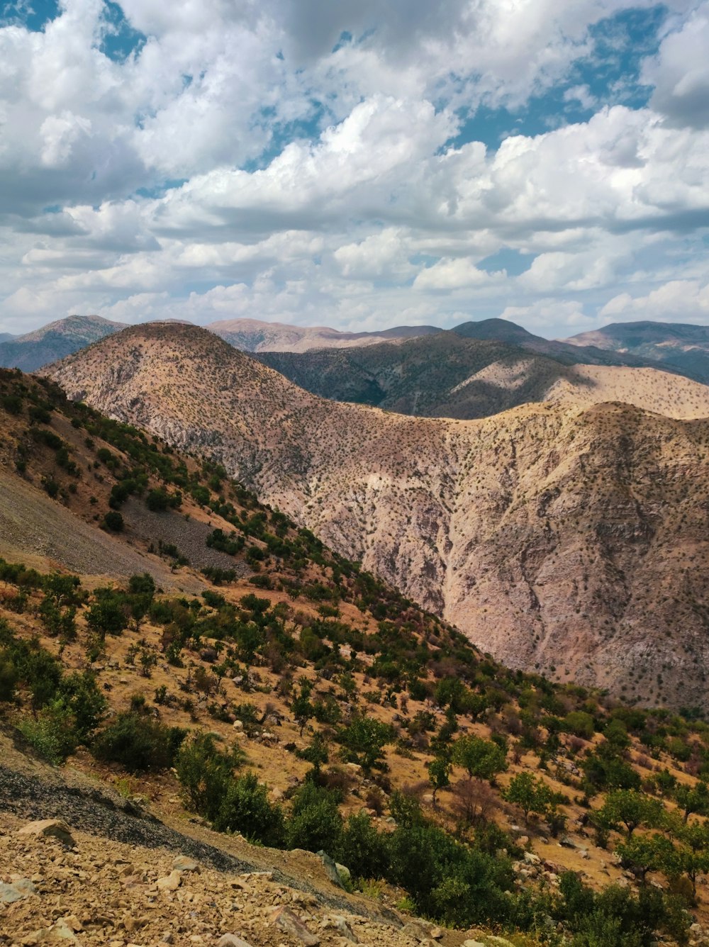 a view of a mountain range with a cloudy sky