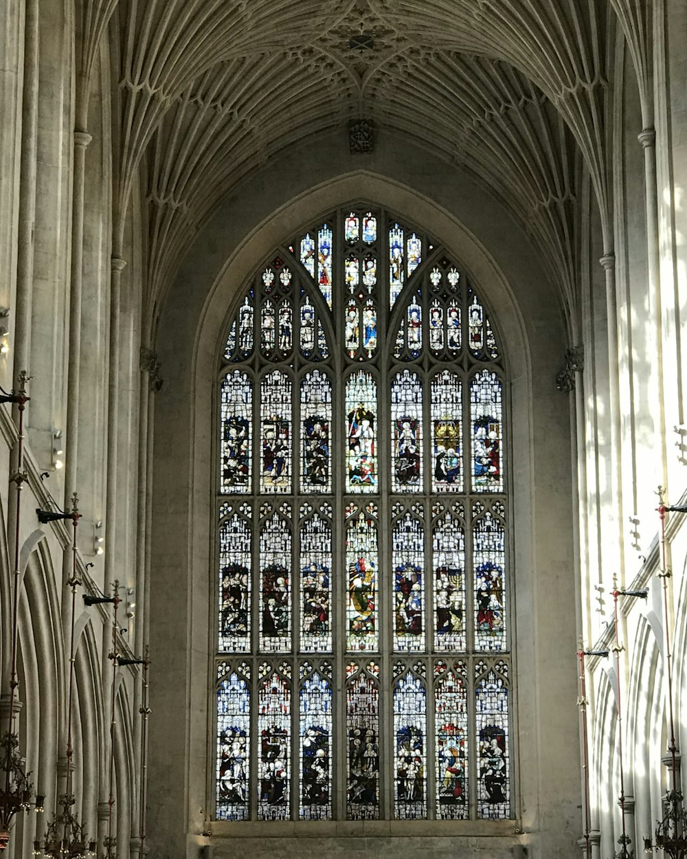 a cathedral with a large stained glass window