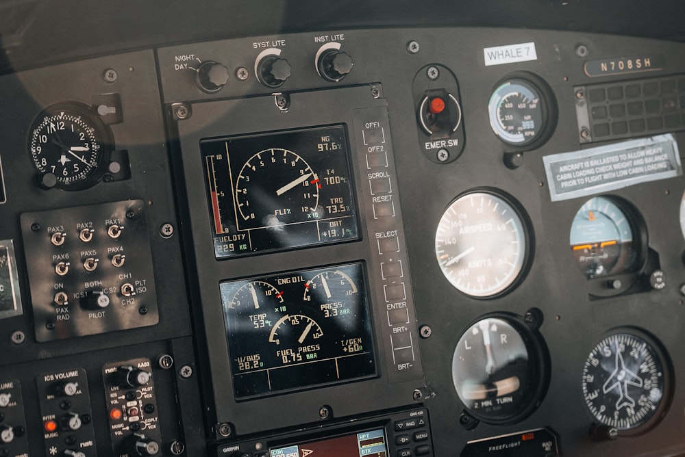 a close up of the controls of a plane