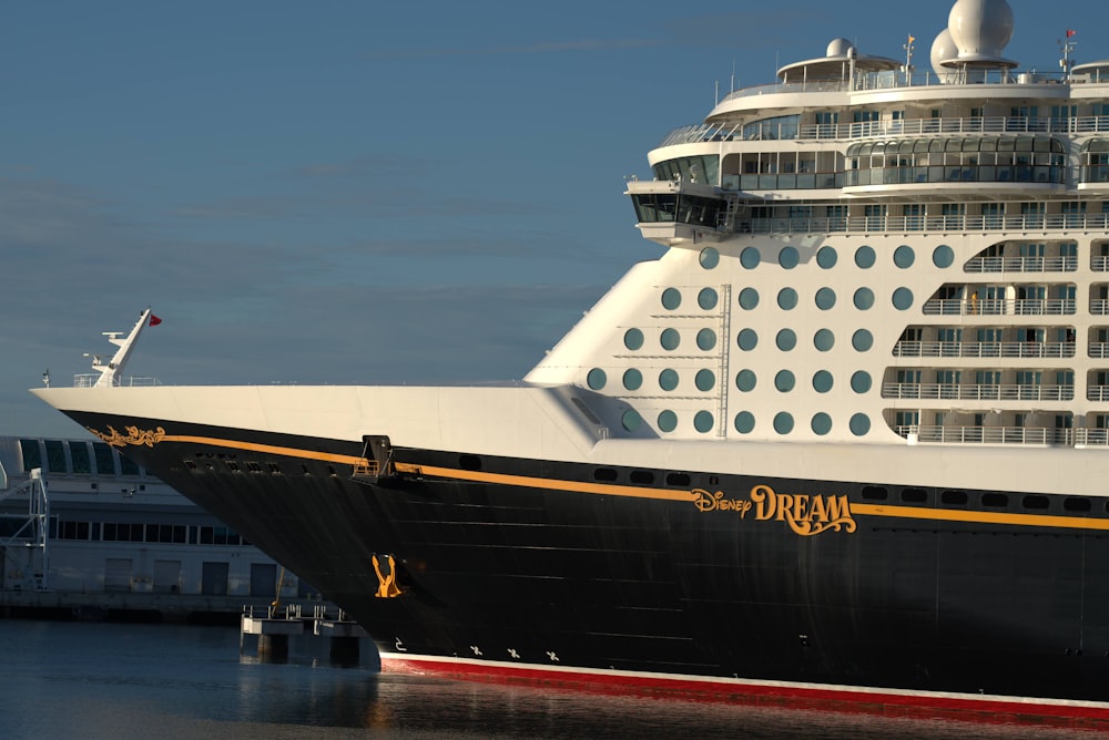 a large cruise ship docked at a pier