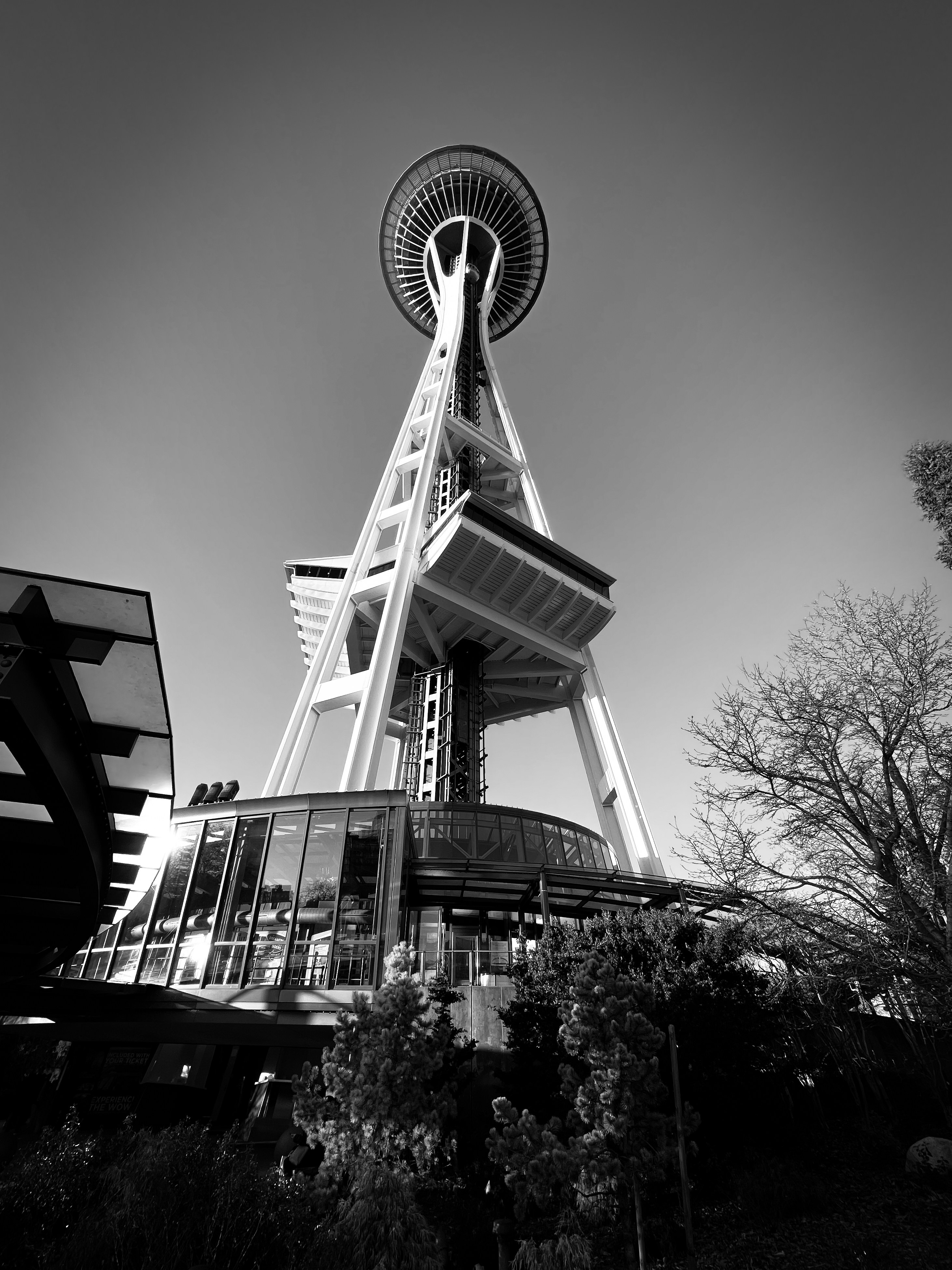 a black and white photo of the space needle