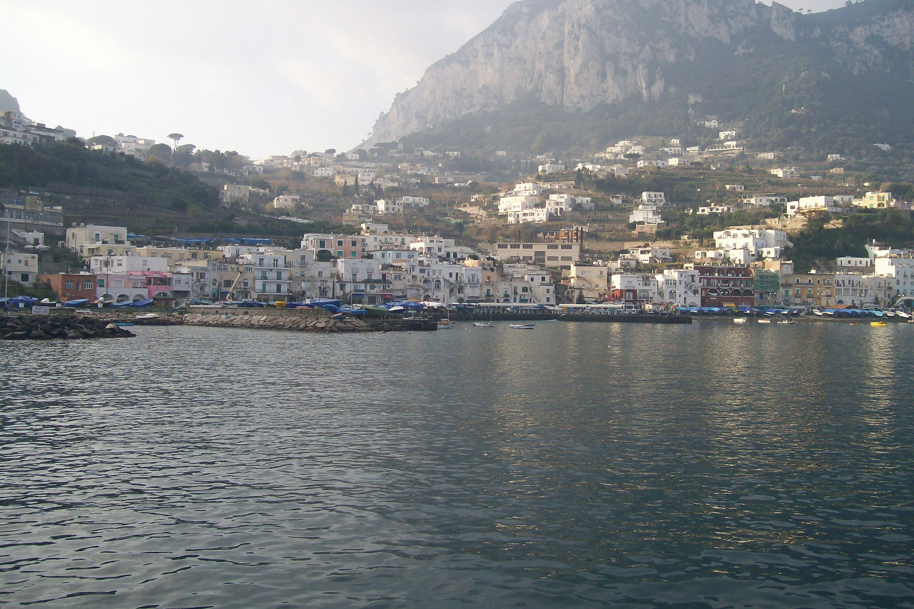 a body of water with a bunch of buildings on a hill in the background, 