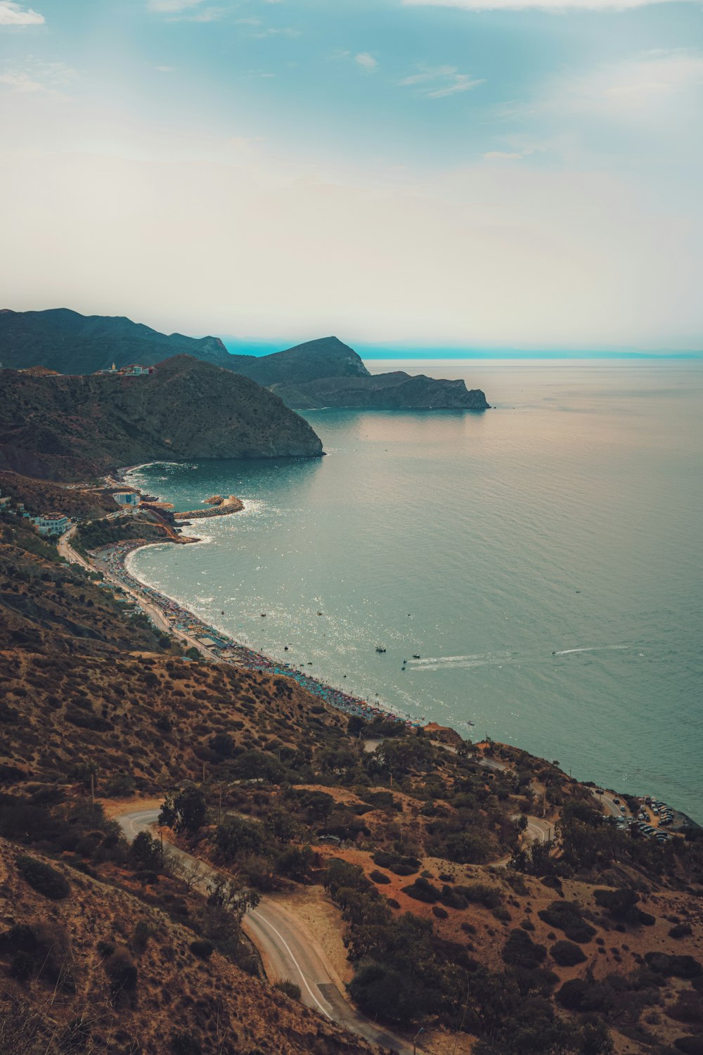 an aerial view of a beach and a body of water