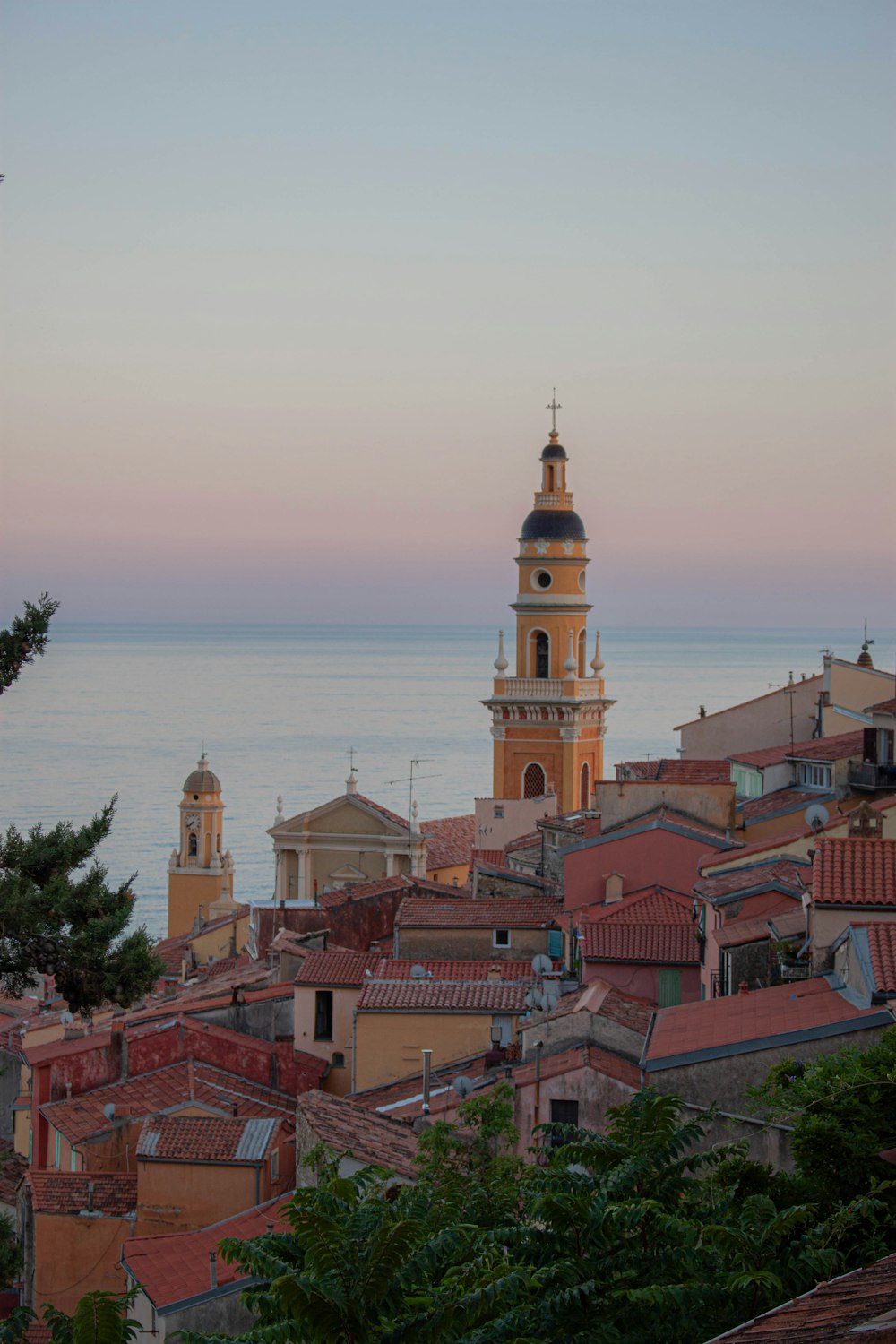 a view of a city with a clock tower