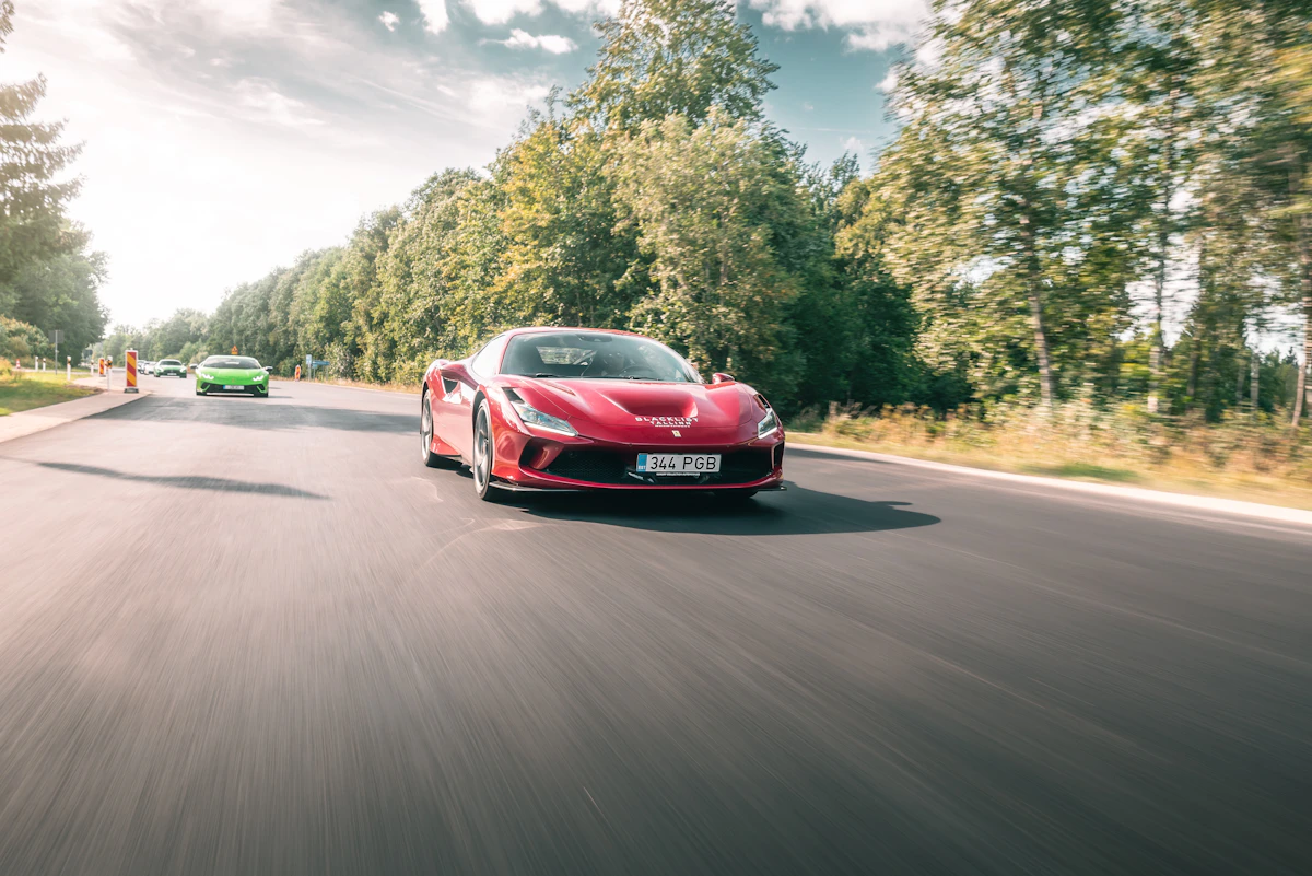 Red Ferrari F8 Tributo on the road