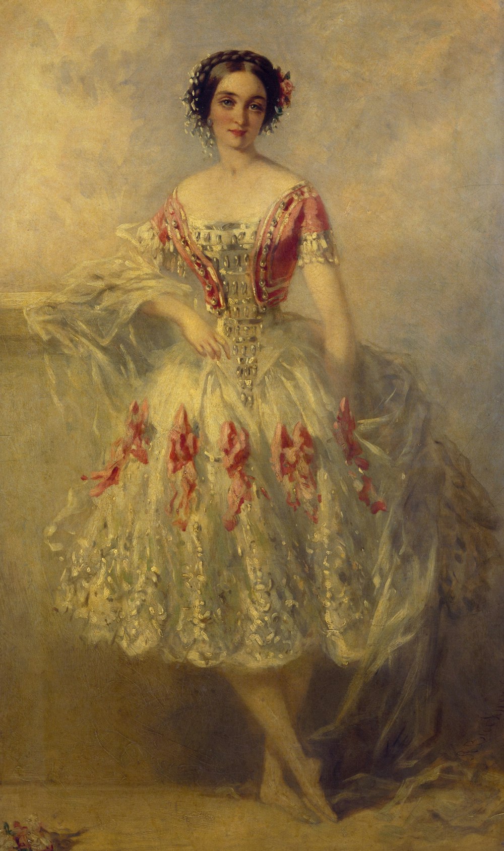 a painting of a woman in a white dress