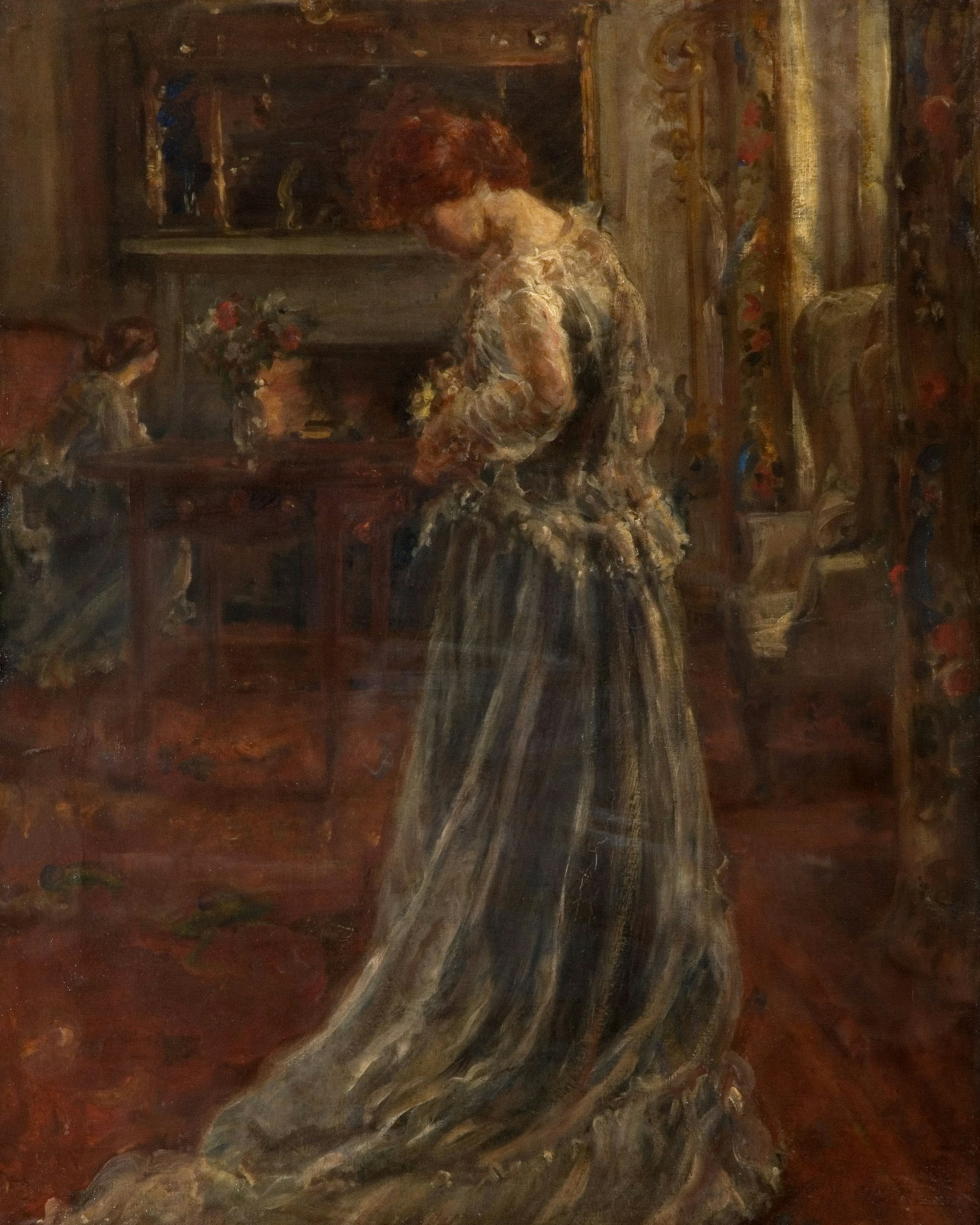 a painting of a woman standing in a room