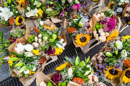 a bunch of flowers that are sitting on a table