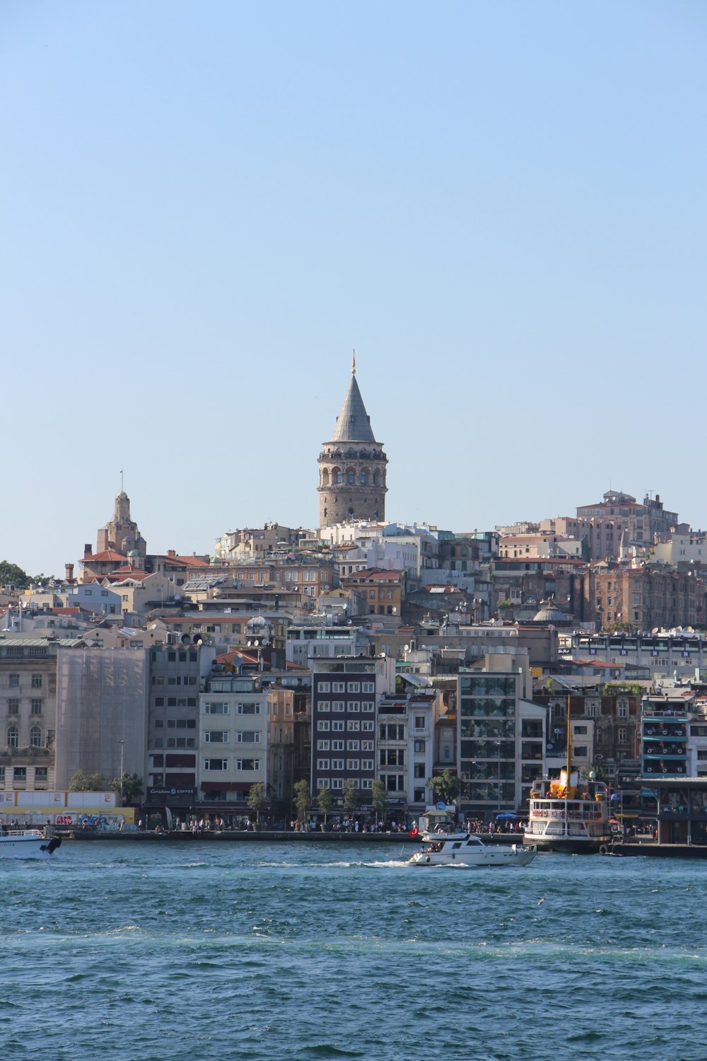 a large body of water with a city in the background