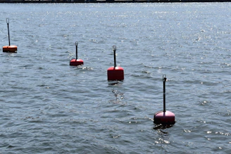 Vibrant orange race buoys marking the route against the deep navy ocean backdrop.