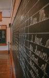 a blackboard with writing on it in a room