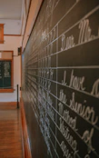 a blackboard with writing on it in a room