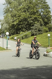 A dynamic scene of electric bikes on a scenic trail.