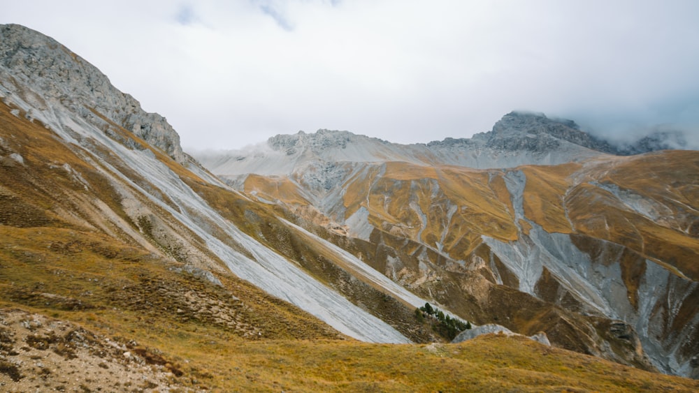 a view of a mountain range with a cloudy sky