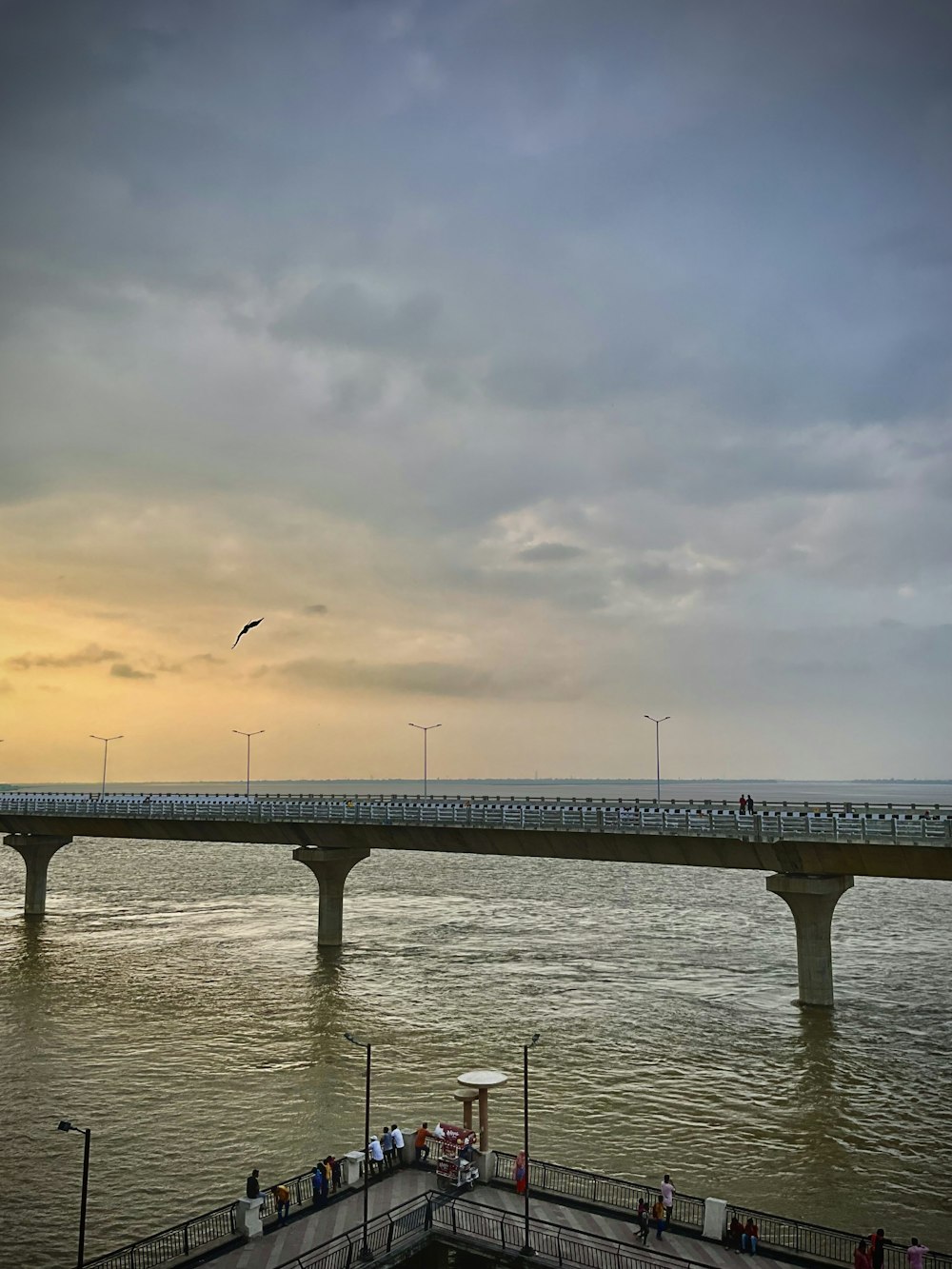 a long bridge over a body of water