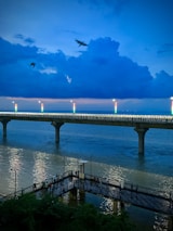 a long bridge over a large body of water