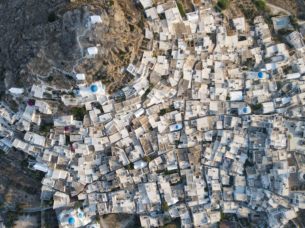 a bird's eye view of a city with lots of buildings