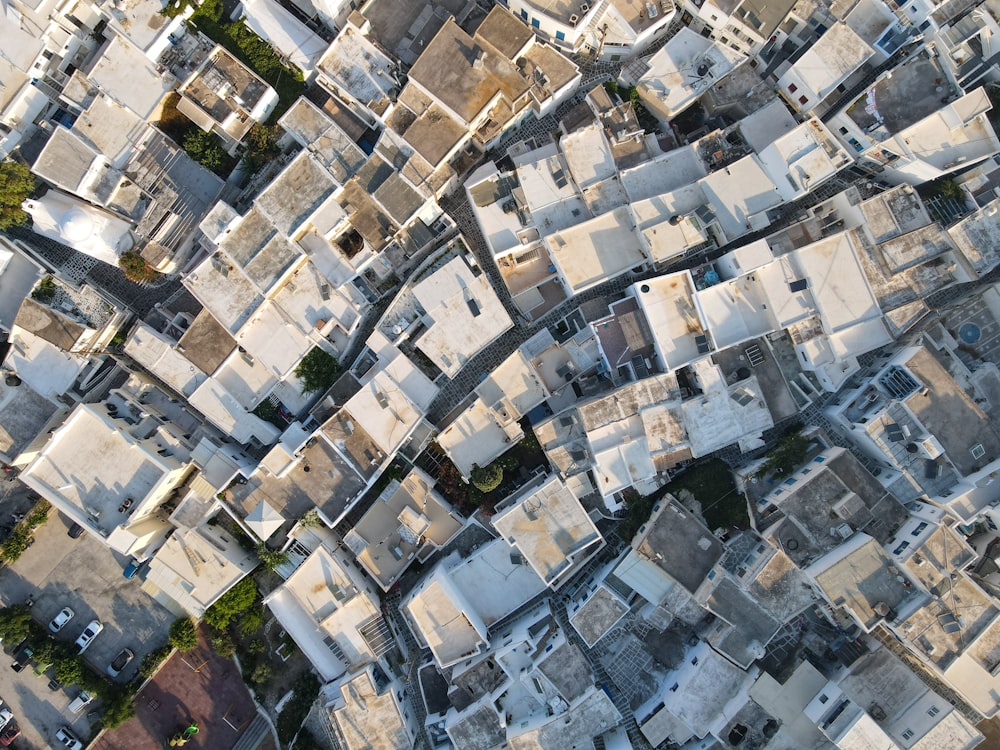 an aerial view of a city with lots of buildings