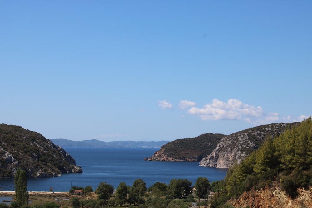 a large body of water surrounded by trees