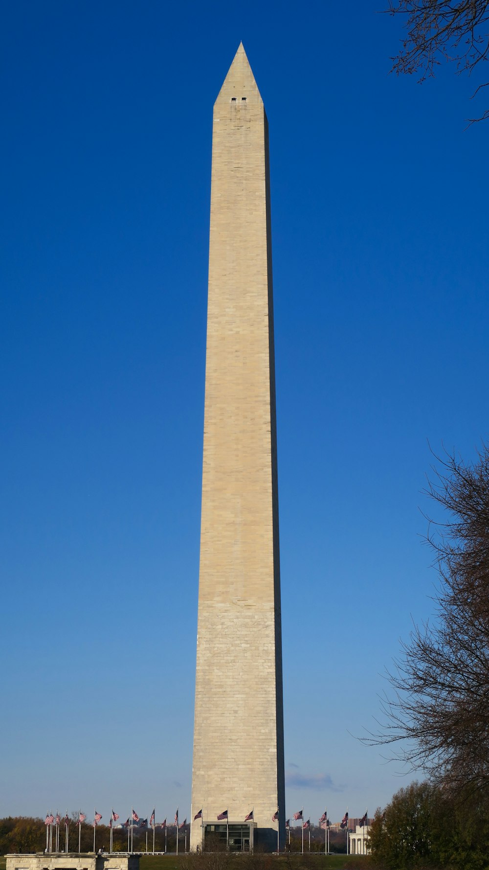 Das Washington Monument in Washington DC mit blauem Himmel im Hintergrund