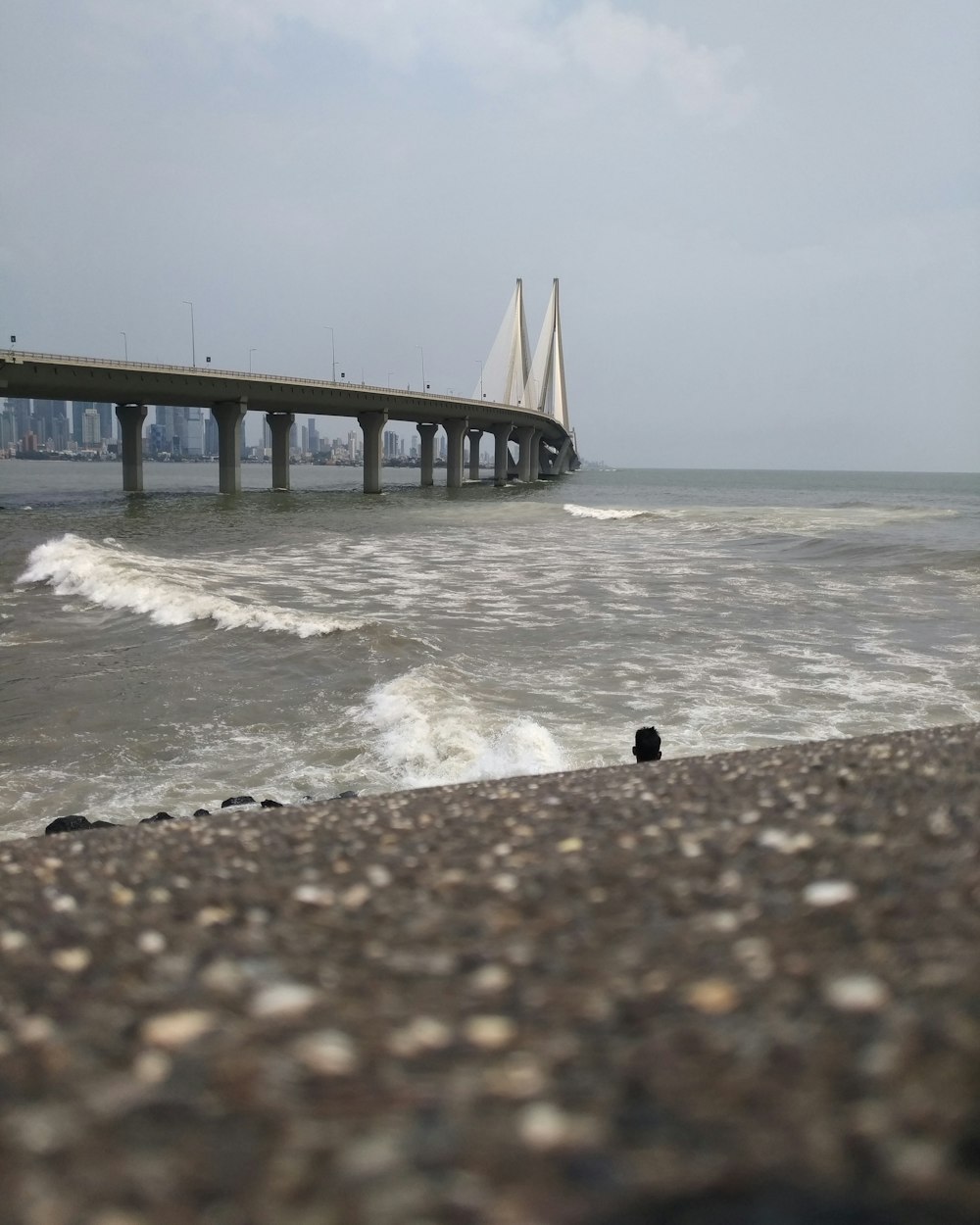 un lungo ponte su uno specchio d'acqua