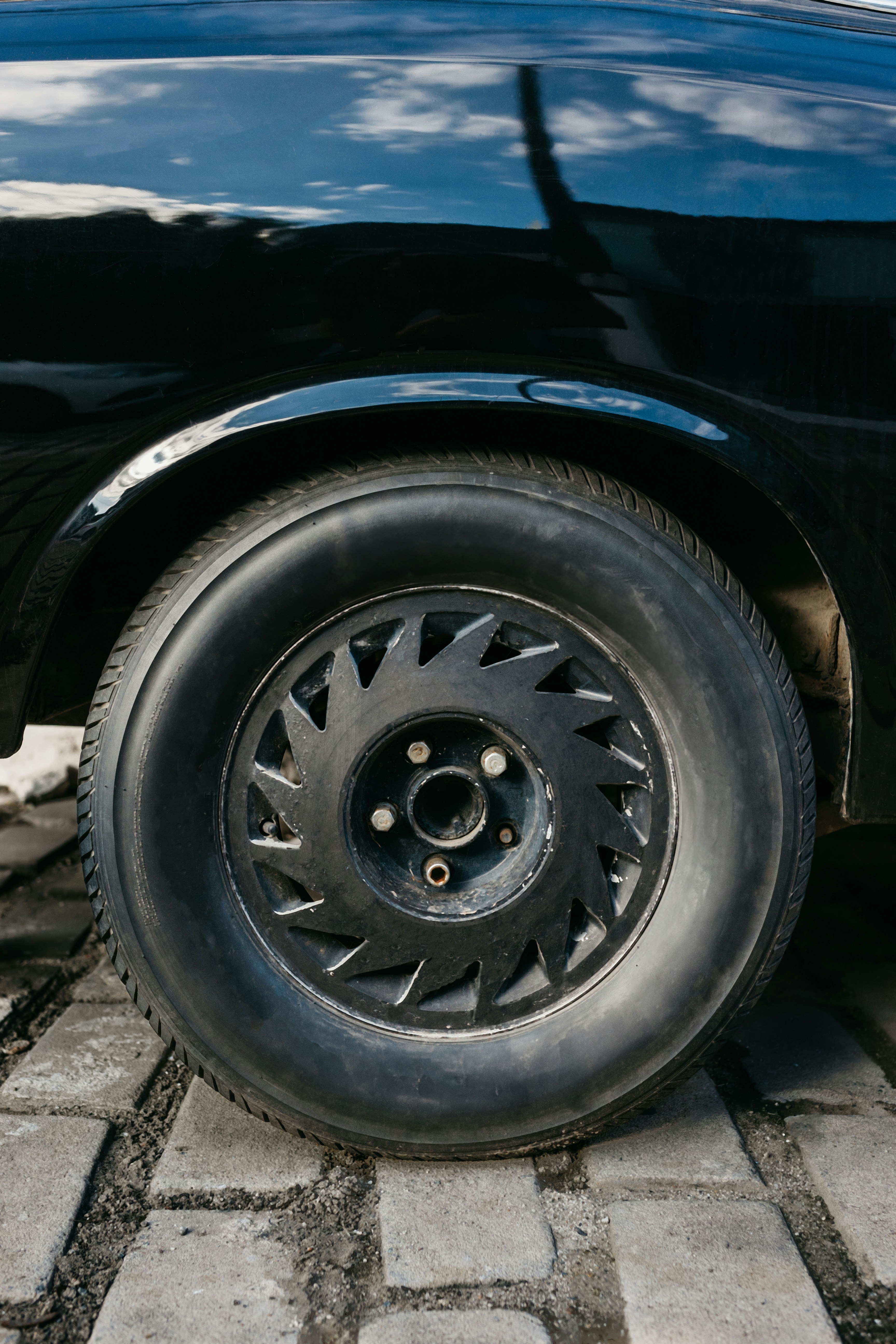 a close up of a tire on a car