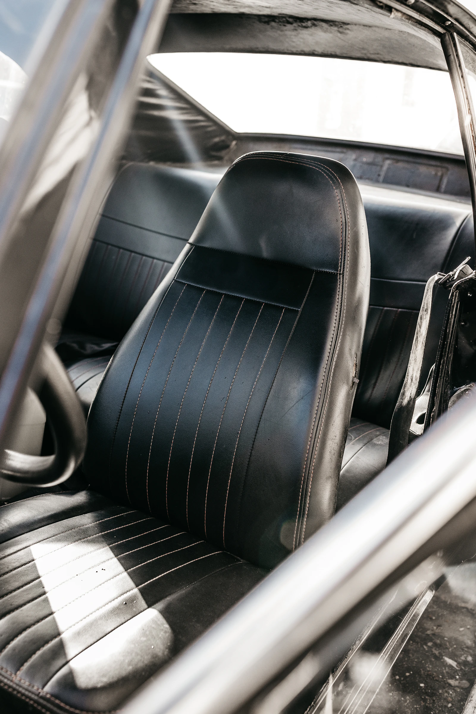 Black leather seats inside a car