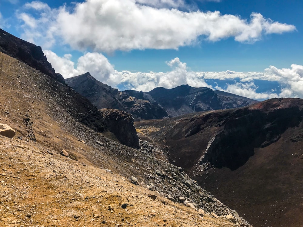 a view of a mountain range with clouds in the sky