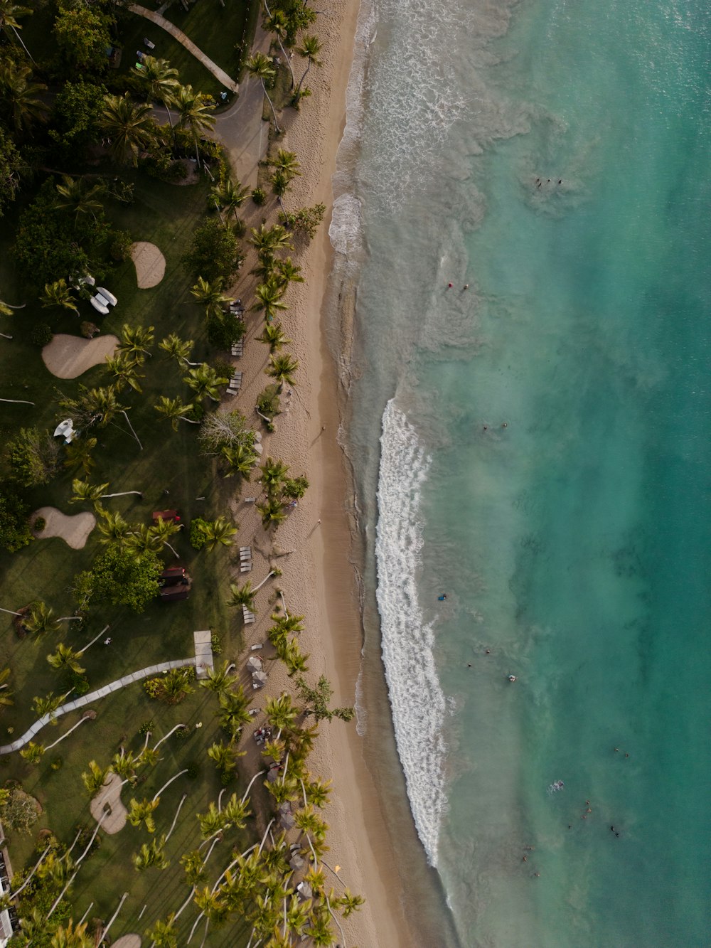 una vista aerea di una spiaggia e dell'oceano