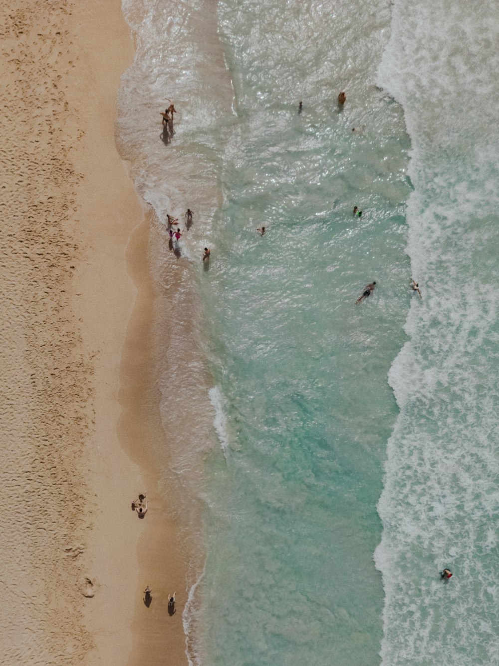 a group of people standing on top of a beach next to the ocean