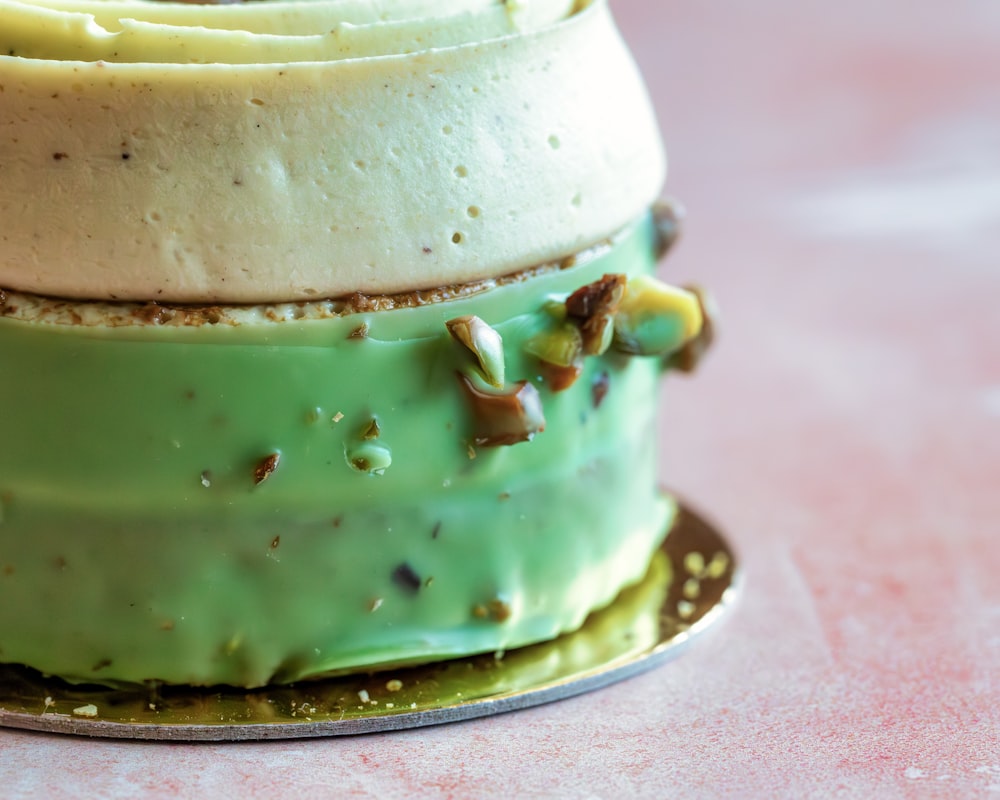 a close up of a cake on a plate