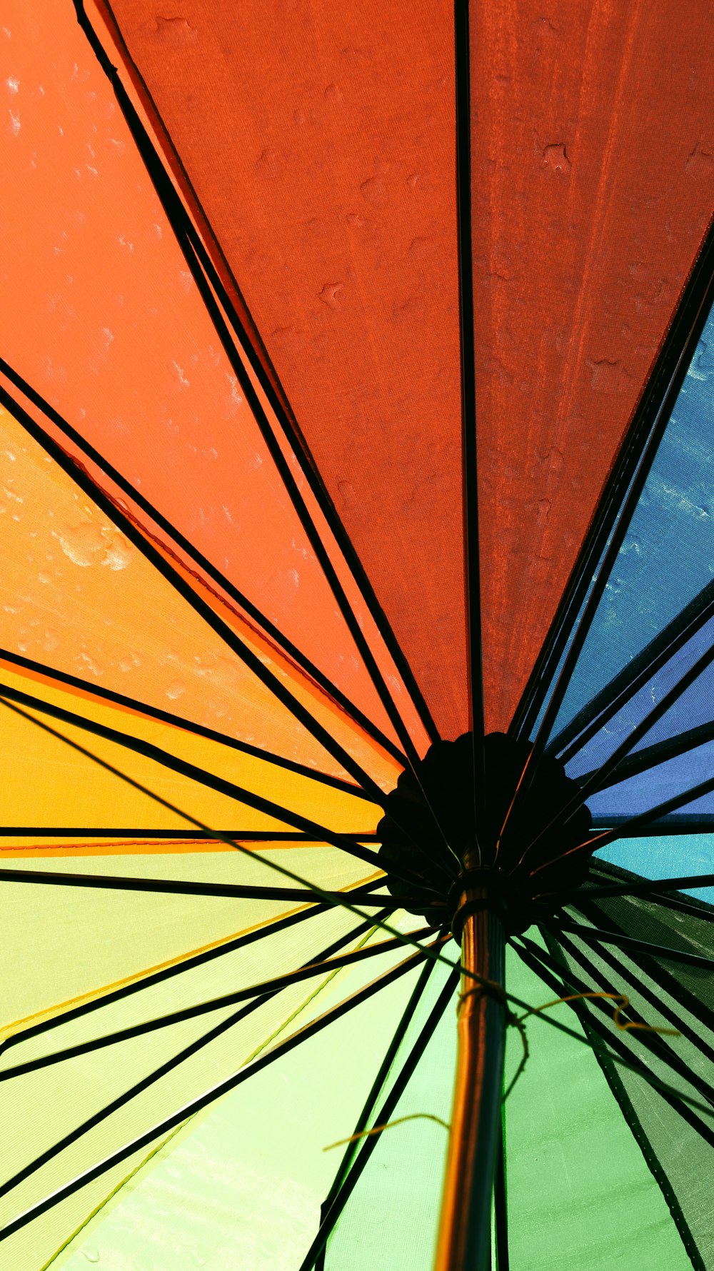 a close up of a multi colored umbrella