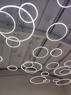Close-up of LED lights installed in a stylish home ceiling.