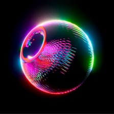 A vibrant 3D rendering of a digital garment rotating on screen.