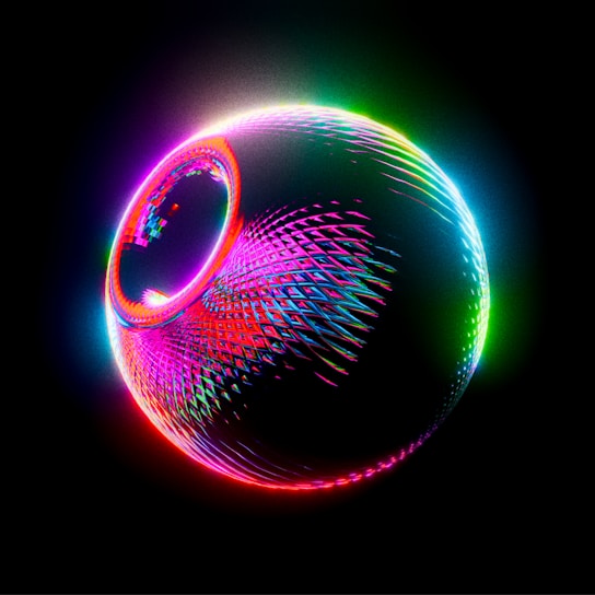 A swirling 4D-inspired abstract shape glowing with dynamic light and depth.