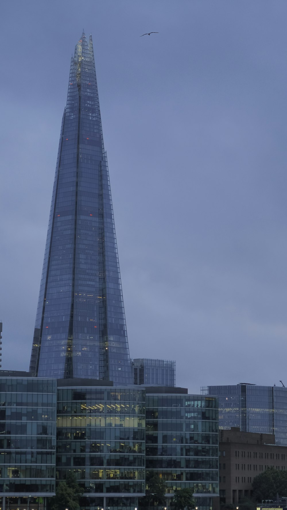 the shard of the building is lit up at night