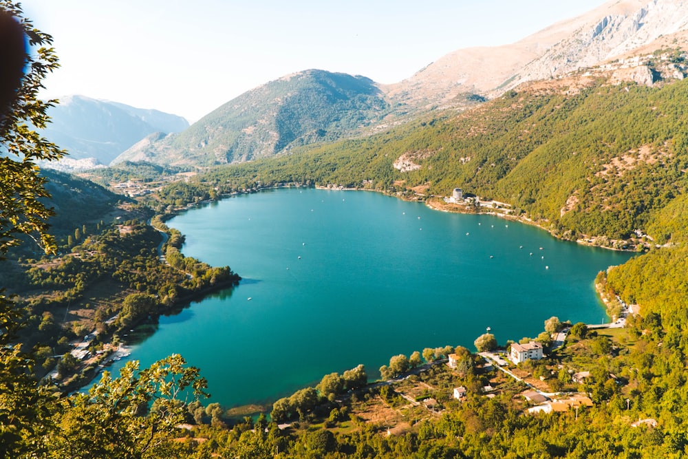 a large body of water surrounded by mountains