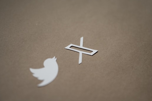 a white twitter logo and a white X sticker