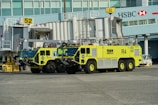 Firefighters in action inspecting airport terminal for fire hazards