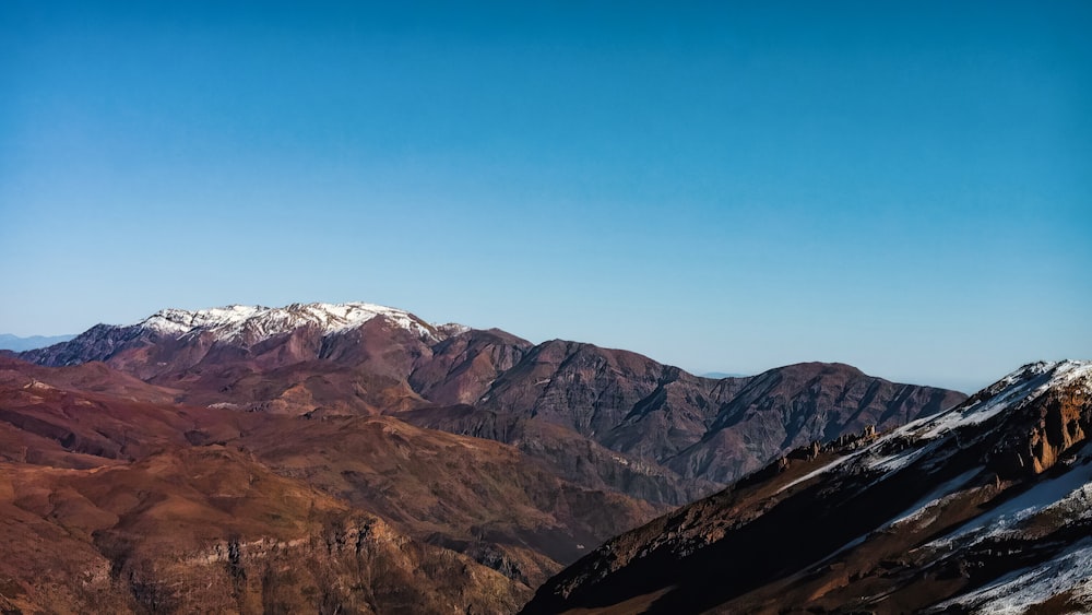 a view of a mountain range with snow on it