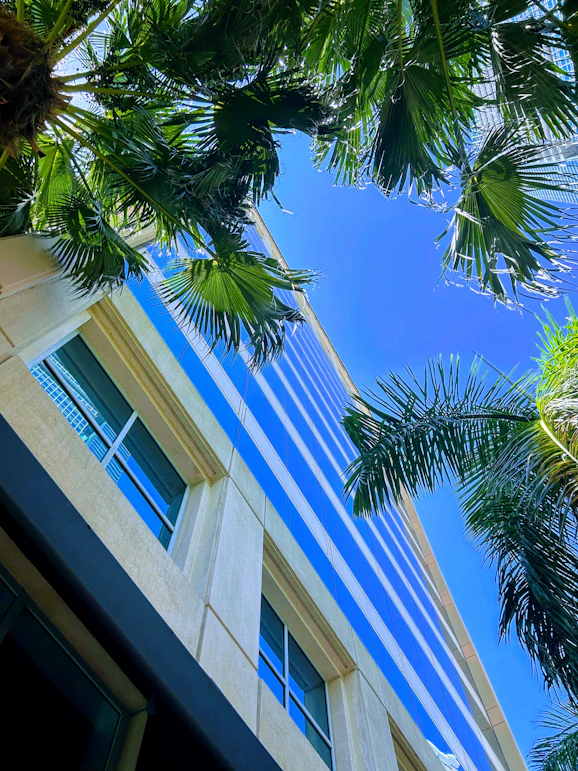 A panoramic view of a modern Bali commercial building under construction, surrounded by lush greenery.