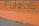 Graffiti on a concrete surface with the word 'FUN' painted in green over an orange background. The paint is applied in a bold, stylized font. The backdrop includes scattered dry leaves and a hint of a paved walkway.