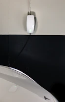 a white electric plugged in to a black and white wall