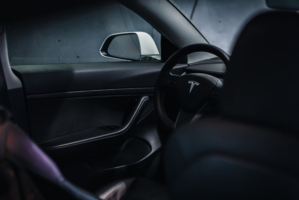 the interior of a car with a view of the dashboard