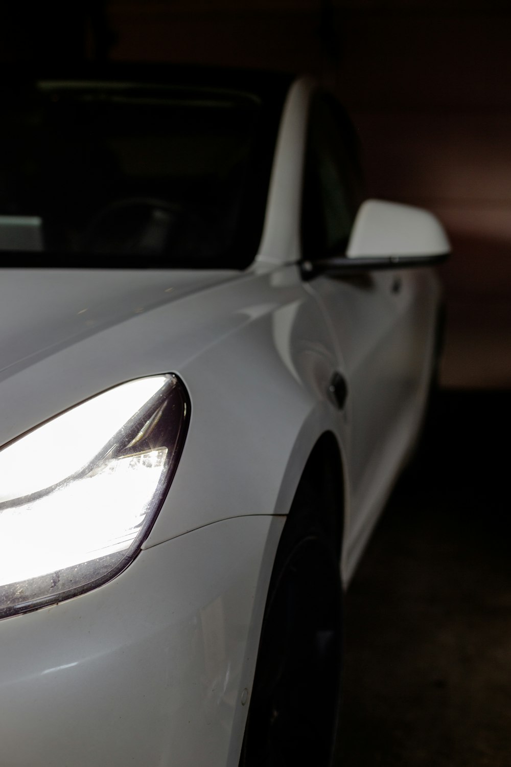 a close up of a white sports car