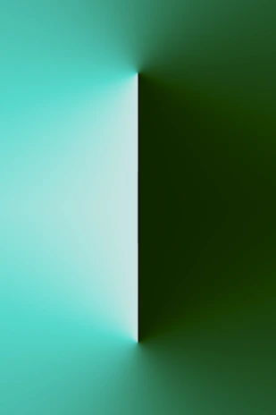 Square image showing a modern geometric split-screen layout with a green sage color block and a photo on the left side.